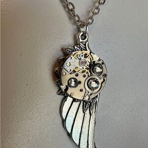 Steampunk Angel Wing with Jewel Watch Guardian Angel